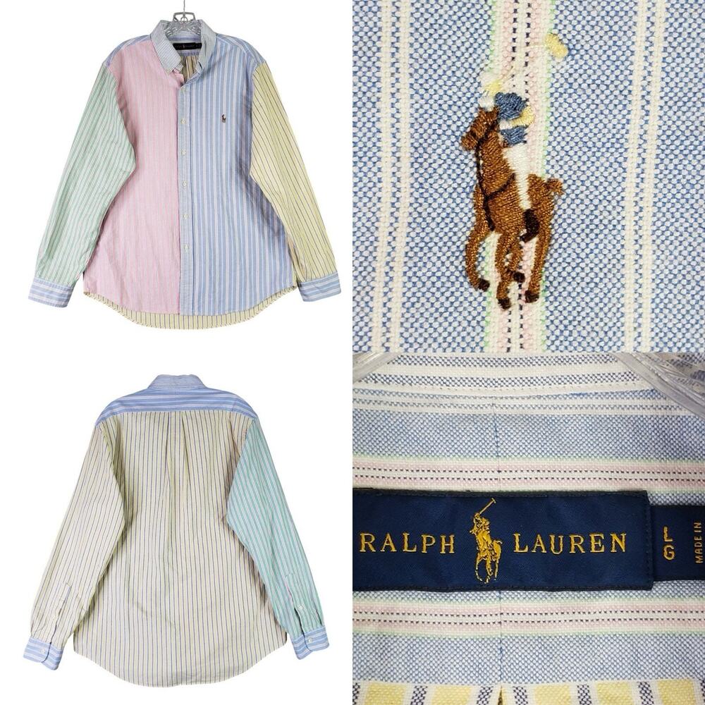 Polo Ralph Lauren Shirt Striped LS Button Down Blue Multicolor Mens Size Large L